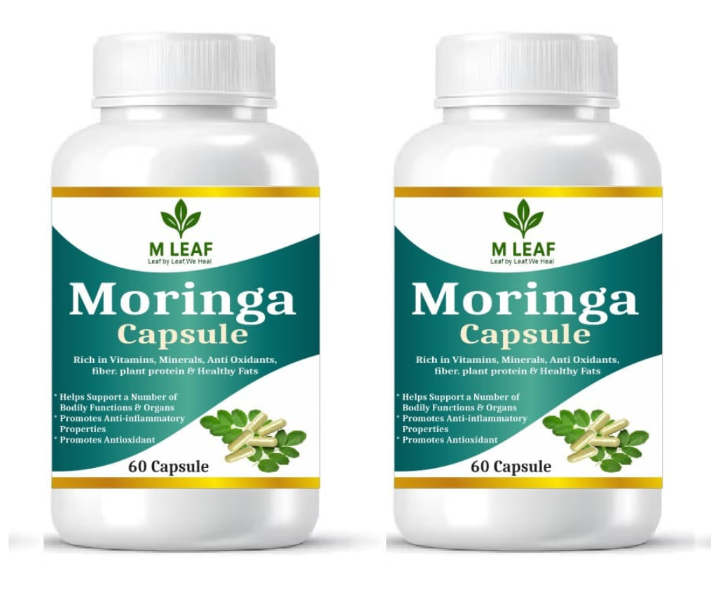 M LEAF Moringa Capsules – Pack of 2 (120 Capsules) | Pure Moringa Leaf Extract | Boosts Immunity & Energy | Vegan Superfood Supplement